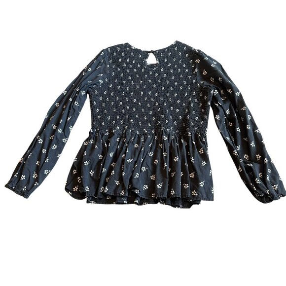 Marine Layer Grey Floral Print Long Sleeve Shirt Fit & Flare Smocked Size Large - Picture 7 of 12